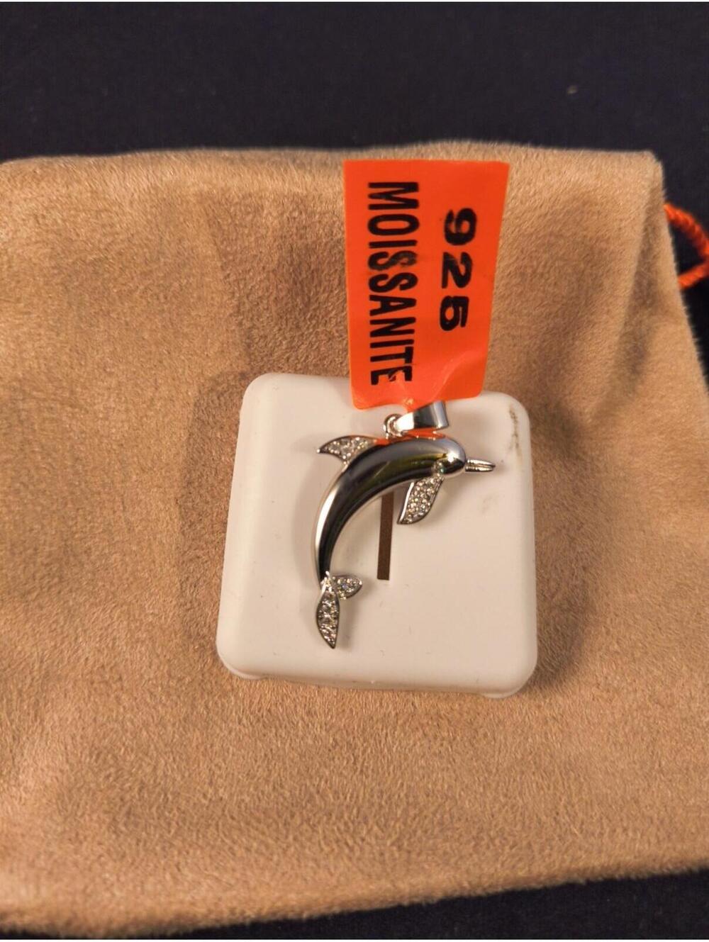 Sterling Silver Moissenite Dolphin Pendant